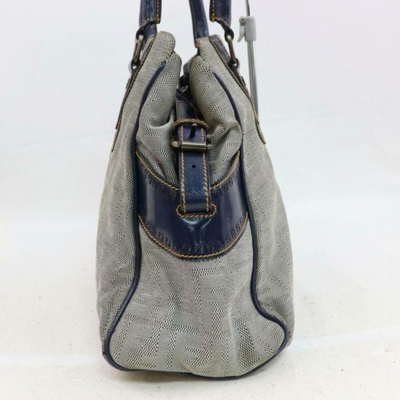 Fendi Du Jour Grommets Blue Zucco Print Calfskin Leather And Canvas Satchel - Picture 5 of 9